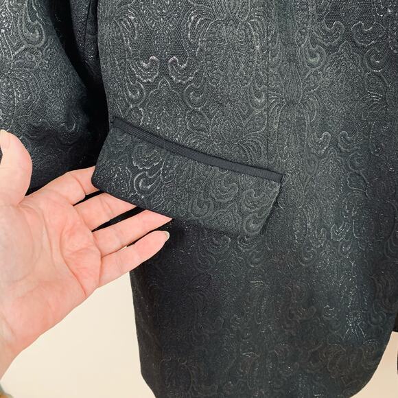 NEW LOGO Lavish Size L Metallic Jacquard Blazer Jacket Black Ruched Sleeve - Picture 7 of 12